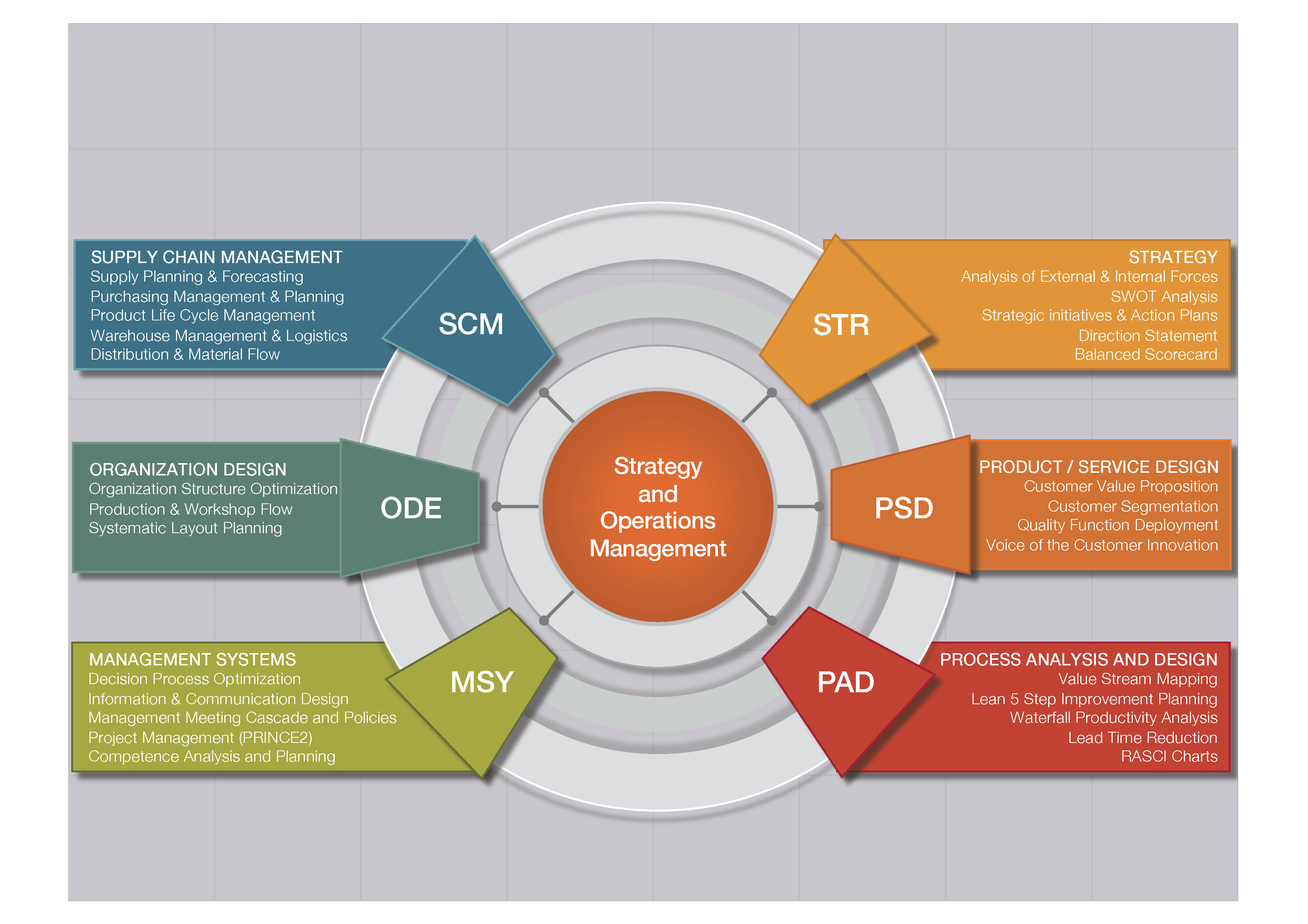 The playing field competencies – supply chain management – organisation design – management systems – strategy – product development– process improvement – operational excellence – lean 